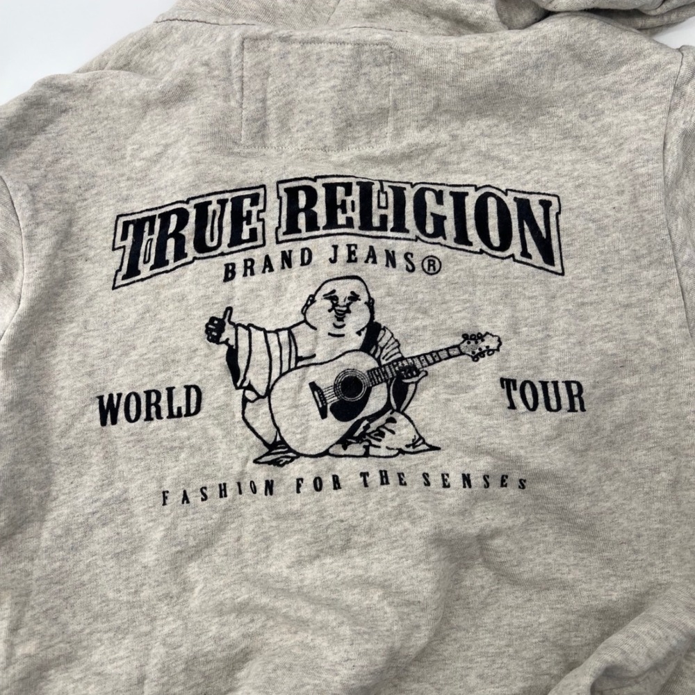True Religion Mens Heather Gray Buddha World Tour Full Zip Hoodie Sweatshirt S - Picture 2 of 13